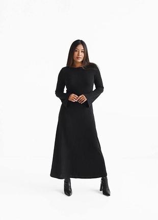 Жіноча повсякденна класична міді сукня плаття з рукавами тканина трикотаж