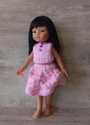 Платье для куклы паола рейная ручной вязки нежно-розового цвета 
сумка для ляльки в подарунок