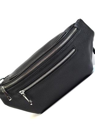 Сумка бананка кожаная черная маленькая нагрудная поясная через плечо