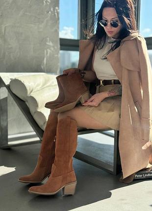 Чоботи казаки з натуральної замші та шкіри жіночі