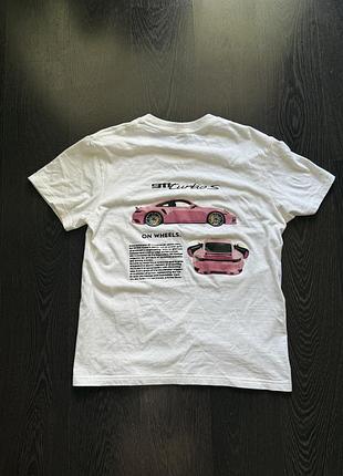 Біла футболка з принтом авто (100% бавовна)