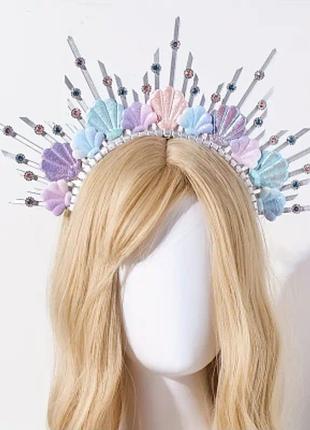 Головной убор с ракушками, обруч для русалочки, повязка на голову морской тематикой, ободок, диадема