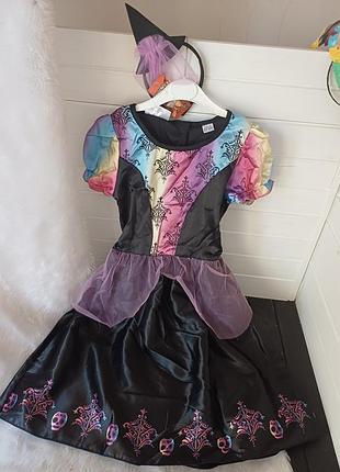 Карнавальное маскарадное платье платье платье наряд ведьма ведьмочка хеллоуин хеллоуин хеловин 5-6 6-8 9-10 лет