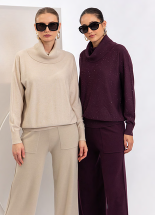 Свитер с хомутом бежевого, фиолетового цвета christina paris, франция