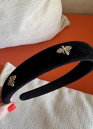 Черный бархатный обруч для волос gu££i