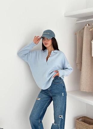 Блакитний якісний джемпер ♥️ жіноча блакитна кофта джемпер поло ♥️