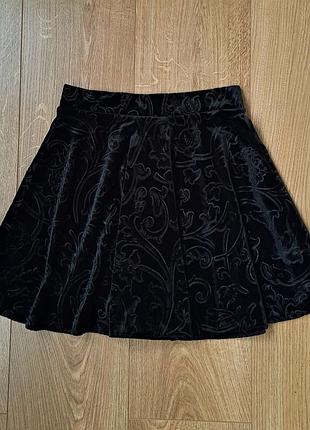 Черная бархатная юбка солнце-клеш для девочки