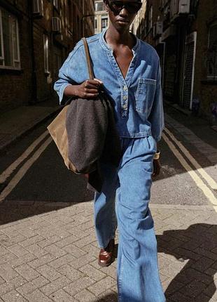 Жіночі сині джинси палаццо wide leg широкі баггі baggy висока посадка zara р. 34 xs