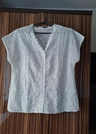 Белая натуральная хлопковая прямая блузка без пуговиц хлопковая белая футболка прошва ровмир m