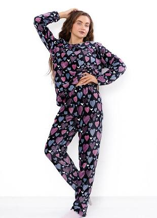 Тепла махрова піжама жіноча з сердечками та довгими рукавами , носи своє, 1290 грн