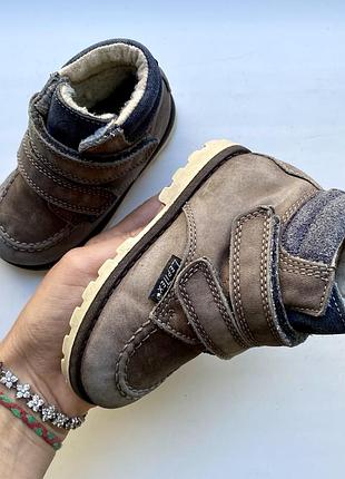 Сірі шкіряні черевики на овчині lepitex на липучках розмір 21 | устілка 13 см