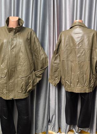 Стильная винтажная оверсайз оливкового оверсайз куртка бомбер из натуральной кожи
