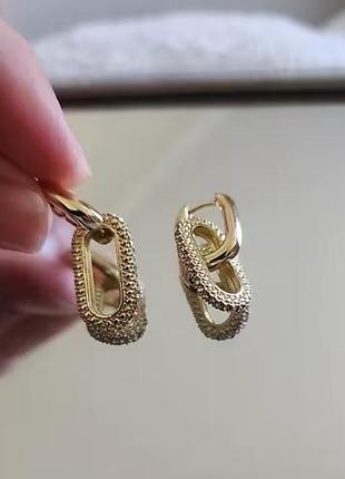 Сережки карабін, сережки кільця з цирконом, сережки ланка