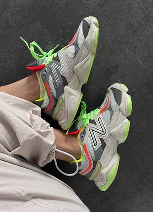 Кроссовки new balance 9060 light grey / acid green