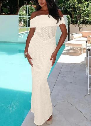 Шикарна сукня з опущеними плечима трикотажна сукня сукня по фігурі максі плаття