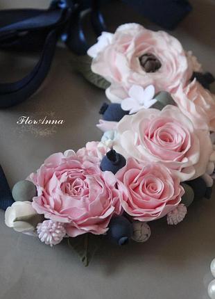 Дизайнерське кольє ручної роботи з квітами з полімерної глини