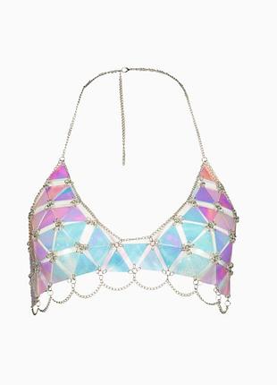 Топ бра голографический аксессуар на грудь на тело цепочки блестящий танцевальный фестиваль