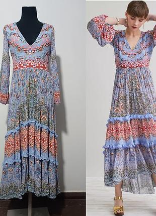 Платье с оборками  bhanuni de jyoti ,s ярусное/миди , рукава 3/4, жатка