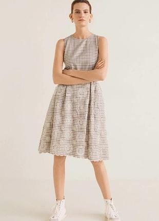 Mango сарафан натуральний з прошвою орнаментом в квітку плаття з карманами міді country мереживо