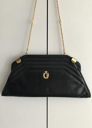 Вінтажна сумочка клатч цікавої форми темно стня майже чорна шкіра вінтаж кожаная сумочка винтаж