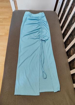 Юбка макси с разрезом на ноге, голубая xs
