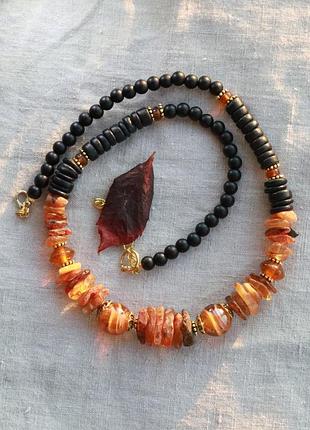 Ожерелье из лечебного натурального янтаря стекла, кокоса, шунгита, янтарь, ожерелья, колье