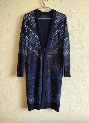 Шерстяной удлиненный кардиган desigual 70% merino wool