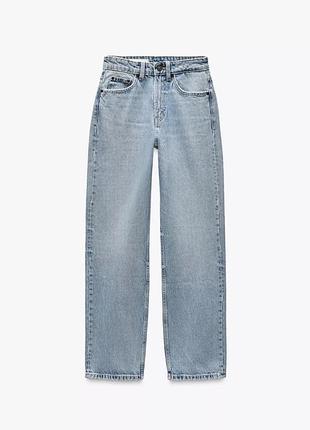 Джинсы светло голубые высокая посадка zara trf mom fit high waist