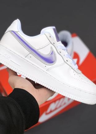 Кроссовки nike air force 1 white/violet белые/фиолетовые (найк аир форс, кросівки)