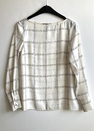 Классическая белая сатиновая блуза в крупную клетку с длинным рукавом прямого кроя в офис для подростка в школу