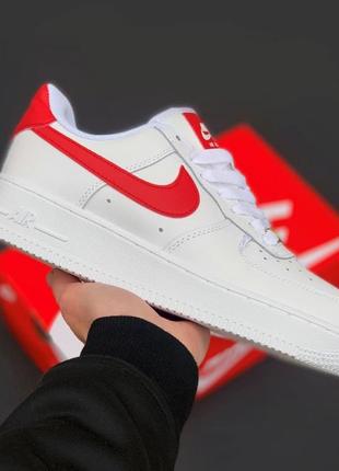 Кроссовки женские nike air force 1 white/red белые/красные (найк аир форс, кросівки)