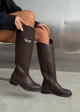 Жокейські  жіночі чоботи з натуральної шкіри шоколад 11810