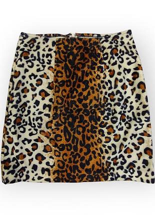 Юбка женская короткая коричневая принт леопардовый, размер s