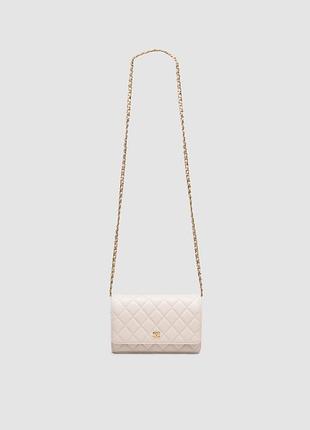 Сумка шанель classic wallet on chain quilted caviar beige/gold