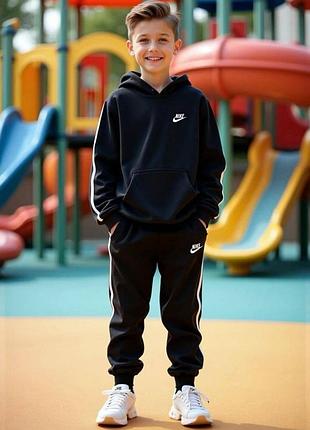 Детский спортивный костюм nike - худи и штаны найк для мальчика демисезонный двухнить синтетика черный