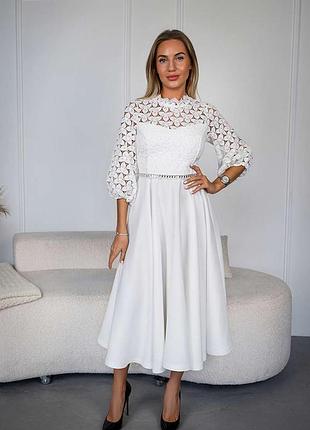 Романтичное белое платье миди на свадьбу, роспись, крестины