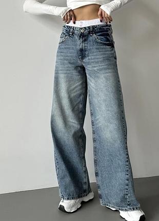 Джинсы широкие с имитацией белья