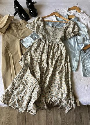 Зелено помаранчева сукня у квіти селянка