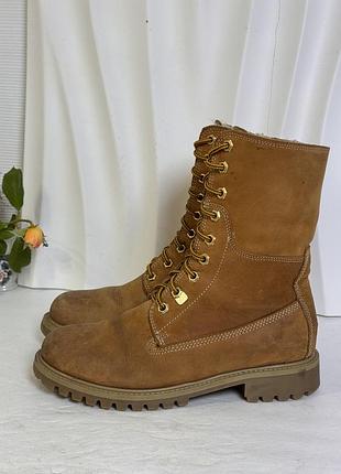Желтые высокие сапоги на овчине натуральная кожа w 38р