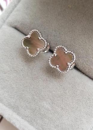 Серьги "клевер" с натуральным черным абаллоном