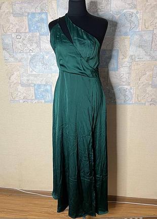 Неймовірна коктейльна сукня максі сатин смарагд