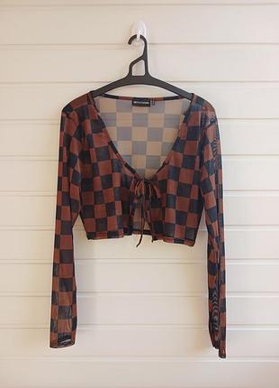 Женская накидка-сетка в клетку на завязке