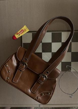 Шоколадная винтажная сумочка багет / сумка коричневая