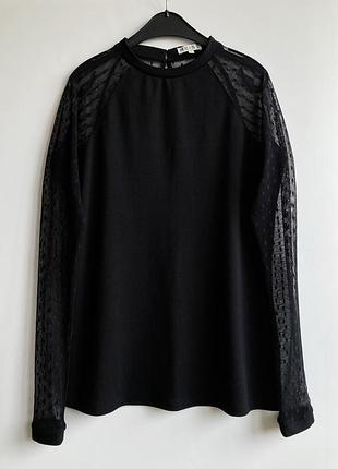 Женский черный трикотажный лонгслив с рукавами сетка в горошек лонг кофта по фигуре reiss