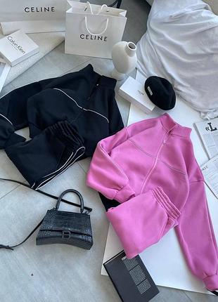 Теплый спортивный костюм, 5 цветов с кантом, кофта на молнии и штаны