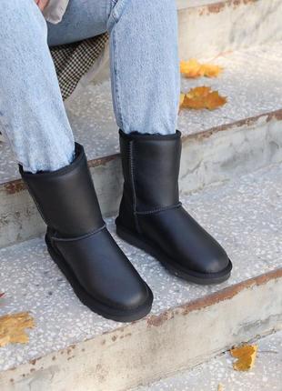 ugg brown short ii  leather tech угги уггі сапоги