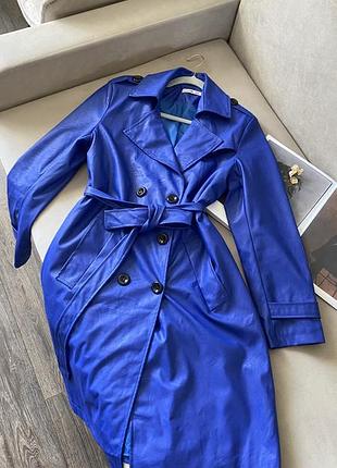 Тренч жіночий шкіряний синій