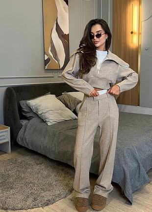 9️⃣0️⃣0️⃣грн трендовий жіночий костюм штани+кофта з комірцем брючний костюм
