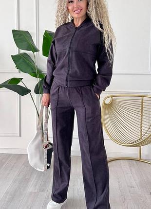 Замшевий костюм двійка у стилі zara (моко, чорний, бордо, графіт, шоколад)