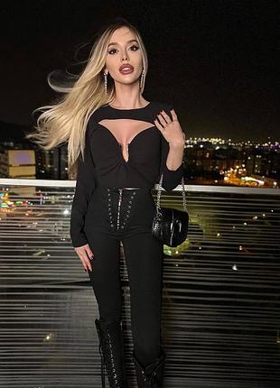 Стильные лосины со шнуровкой из переда😍 черного цвета